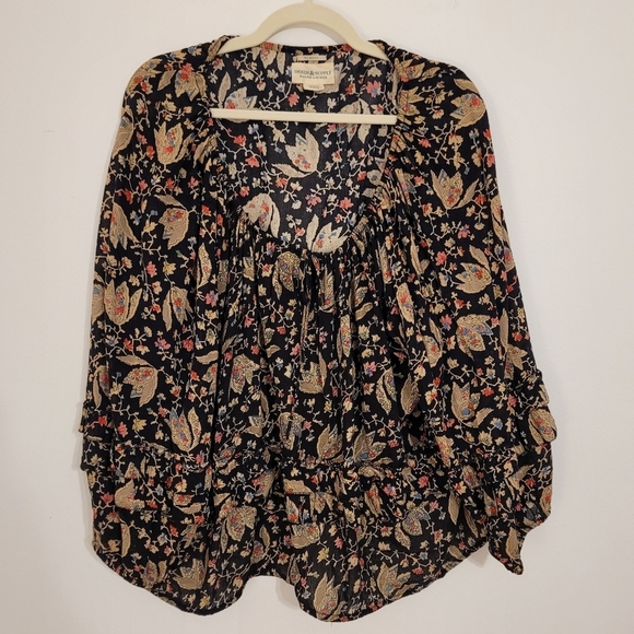 Ralph Lauren Denim & Supply RL boho black floral top size XL - Picture 1 of 9